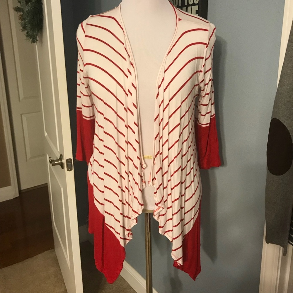 Striped 3/4 Sleeve Waterfall Cardigan